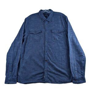Buffalo David Bitton Mens Large Blue Denim Metal Button‎ Up Long Sleeve Shirt